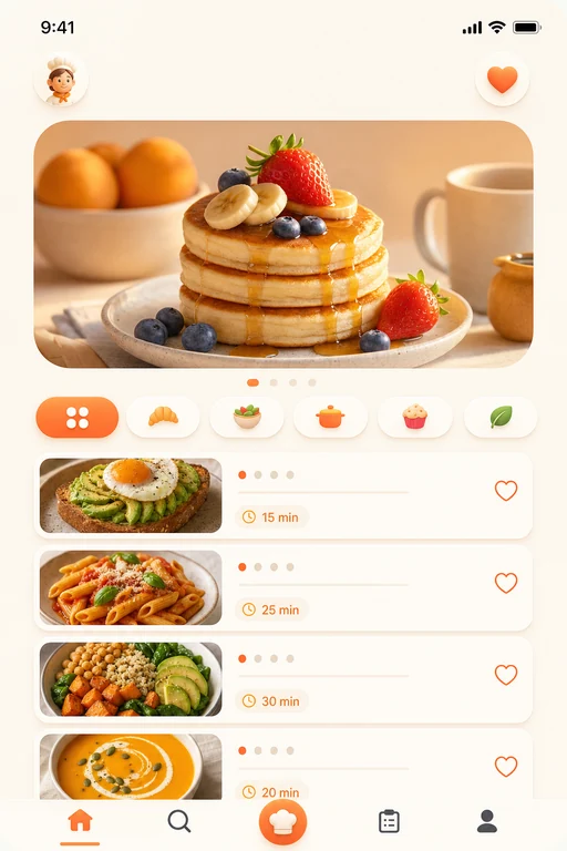 Écran d'une application de cuisine